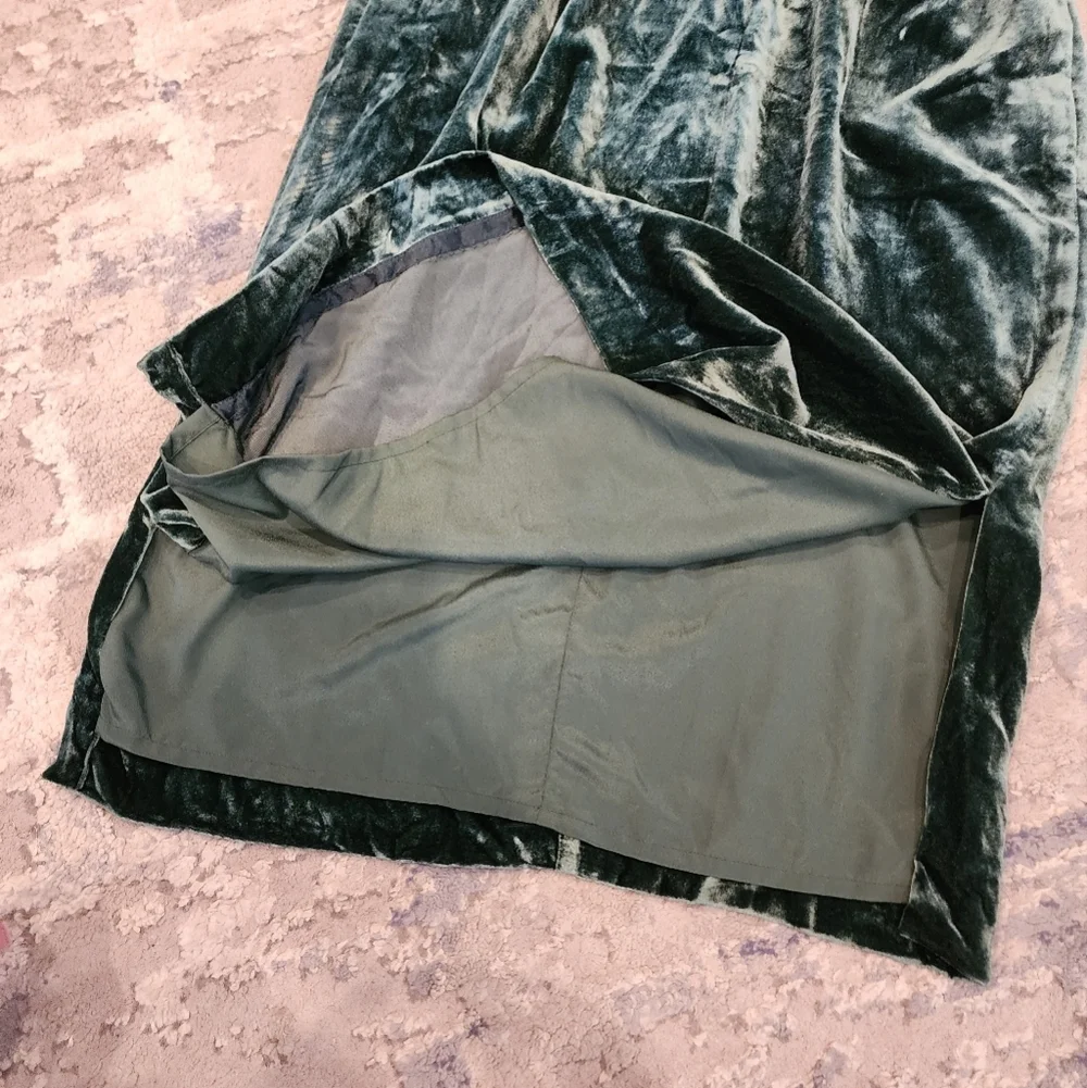 NWT J. Crew‎ Crushed Velvet Green pullon midi skirt pockets size medium